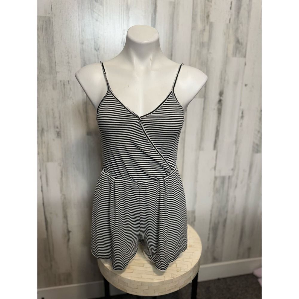 Striped Black & White Spaghetti-Strap Romper